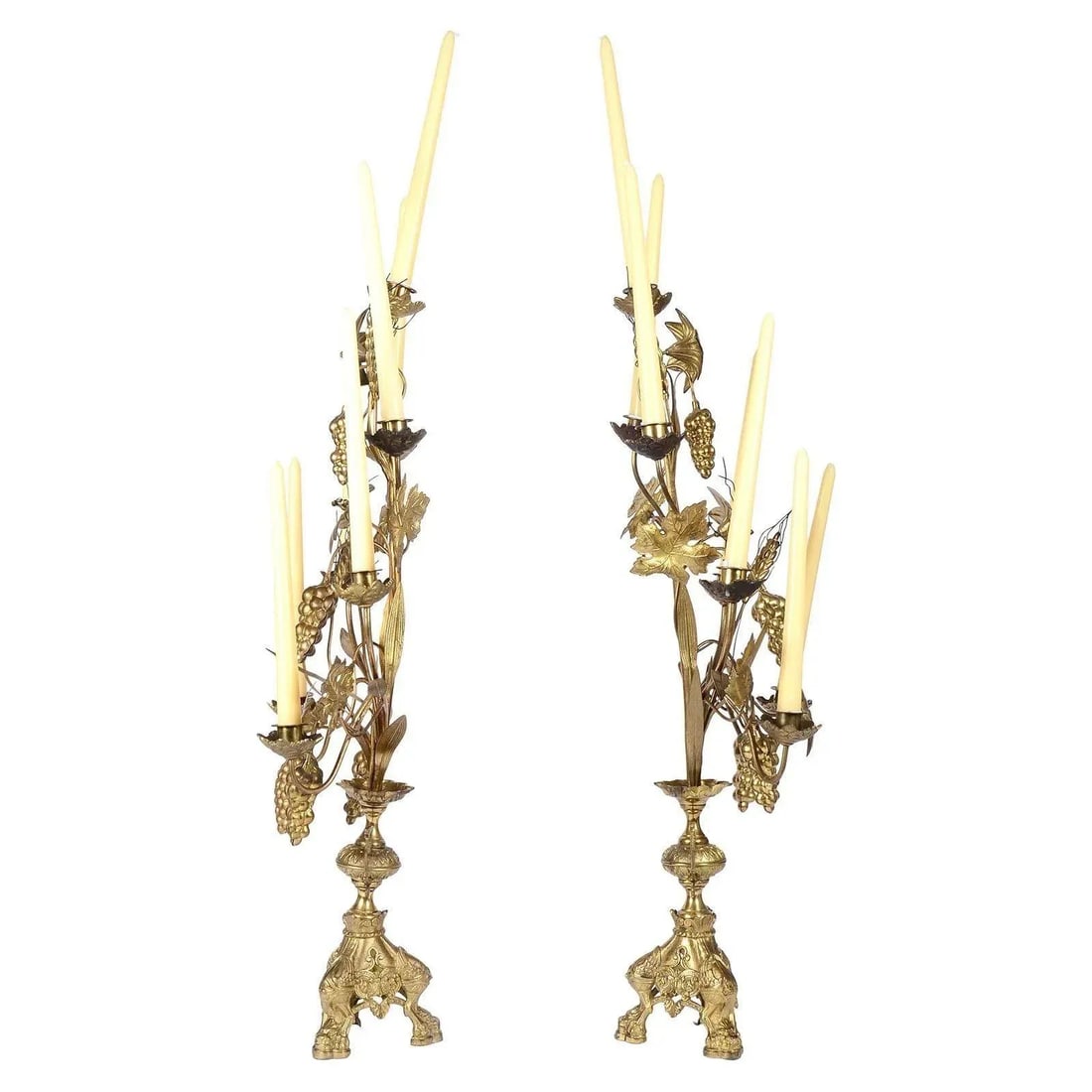 1890's Gilt Seven Arm Candelabra With Flower & Grape Motif - a Pair - 2