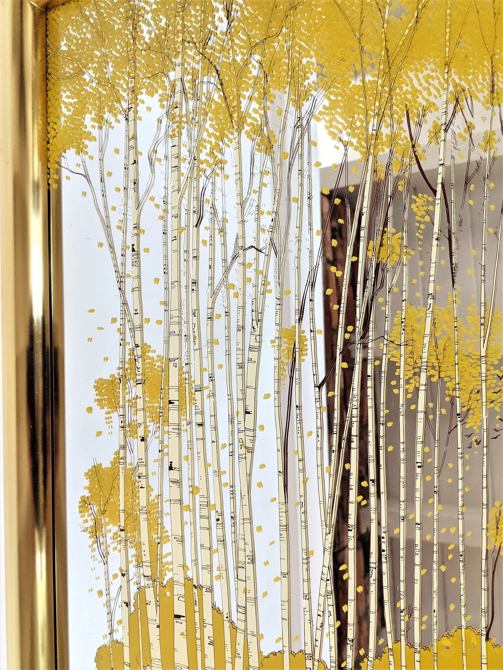 Vintage 1970's Gloria Eriksen Wall Etched Mirror With Trees and Birds - 11
