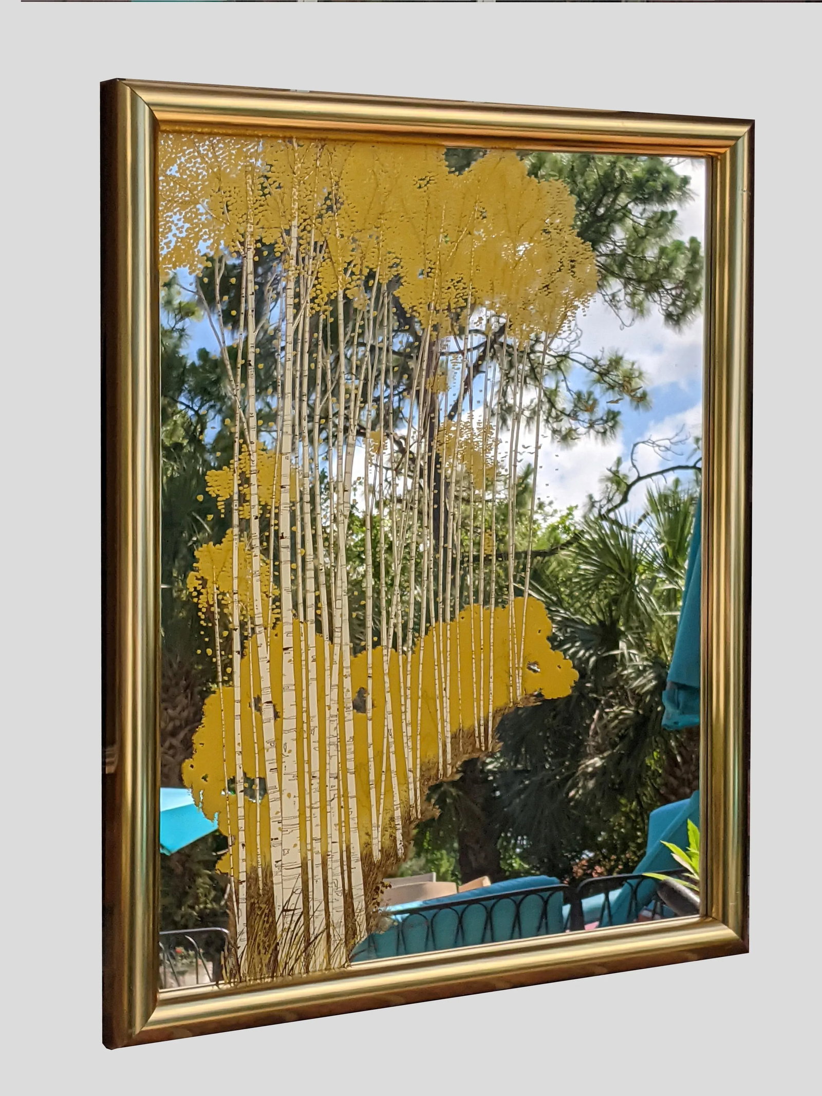 Vintage 1970's Gloria Eriksen Wall Etched Mirror With Trees and Birds - 2