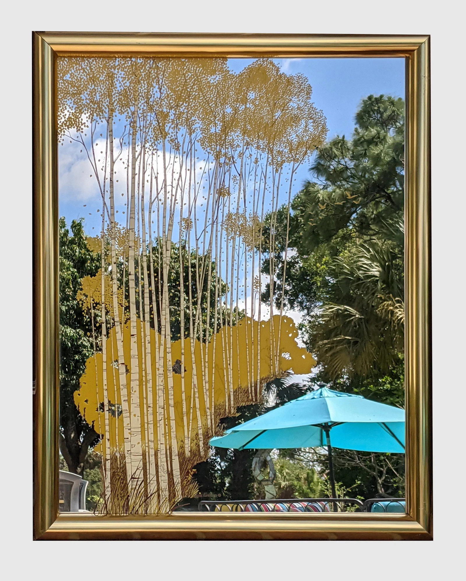 Vintage 1970's Gloria Eriksen Wall Etched Mirror With Trees and Birds - 4