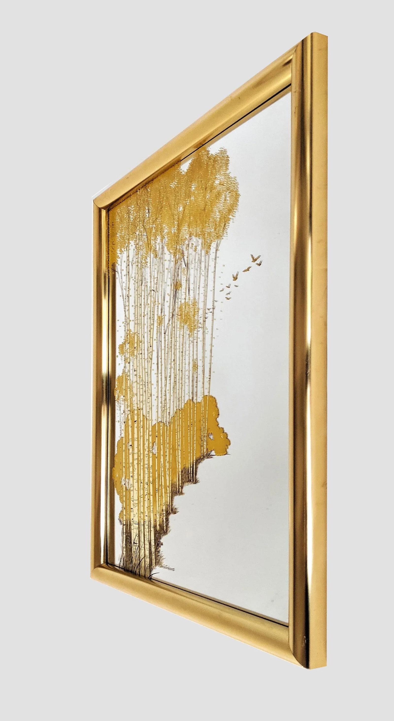 Vintage 1970's Gloria Eriksen Wall Etched Mirror With Trees and Birds - 6