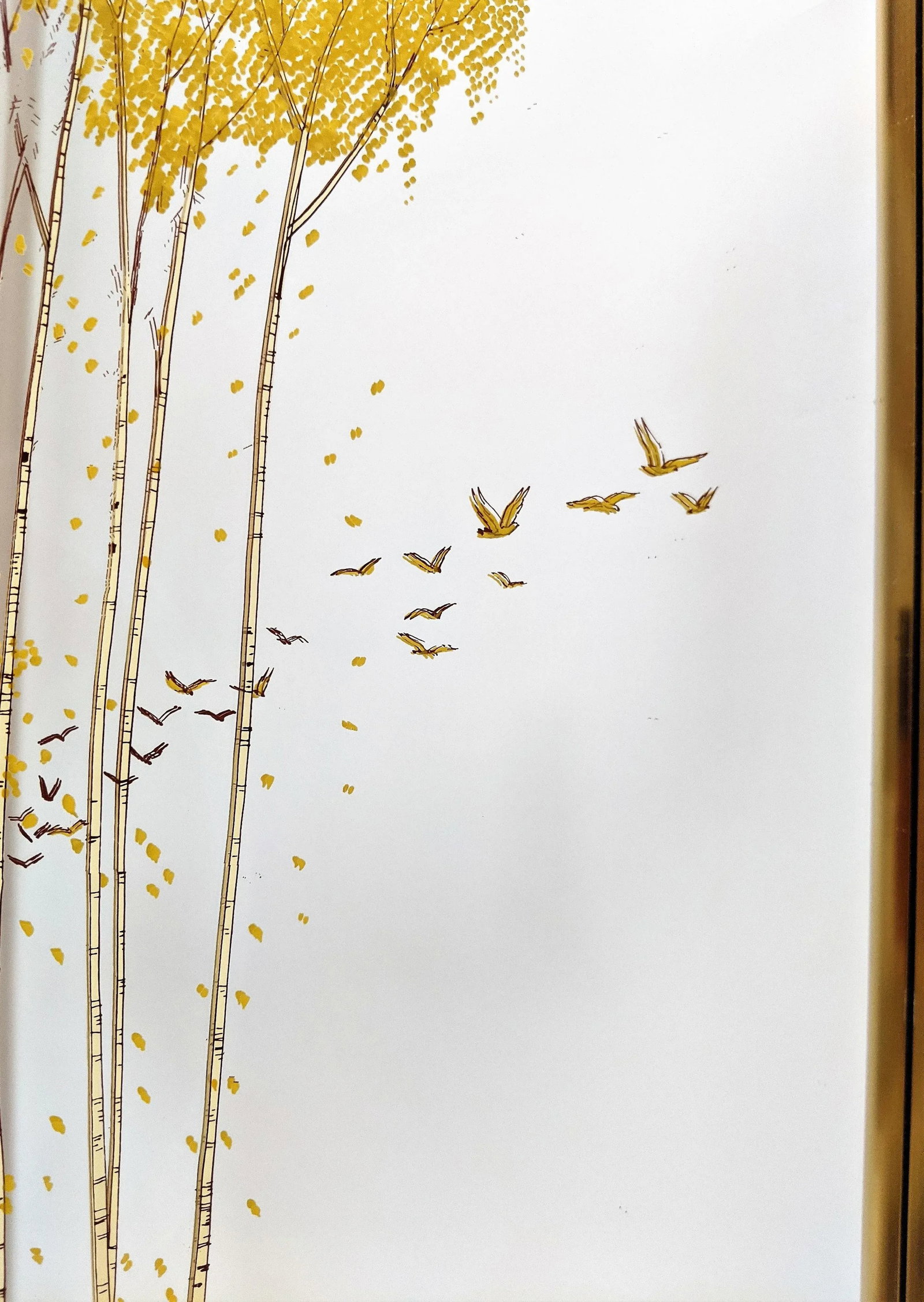 Vintage 1970's Gloria Eriksen Wall Etched Mirror With Trees and Birds - 7
