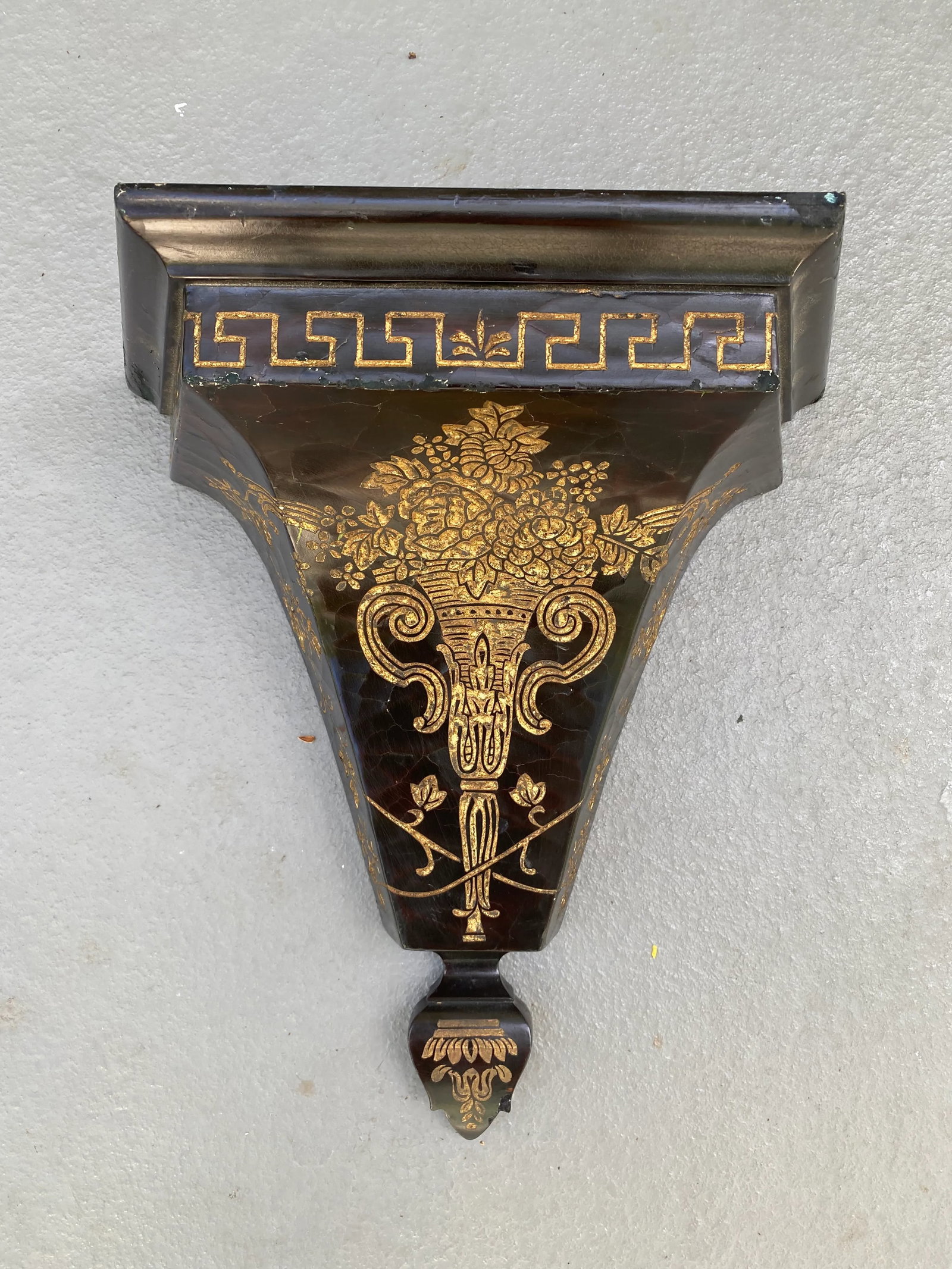 1980s Large Black & Gold Wall Shelf - 13