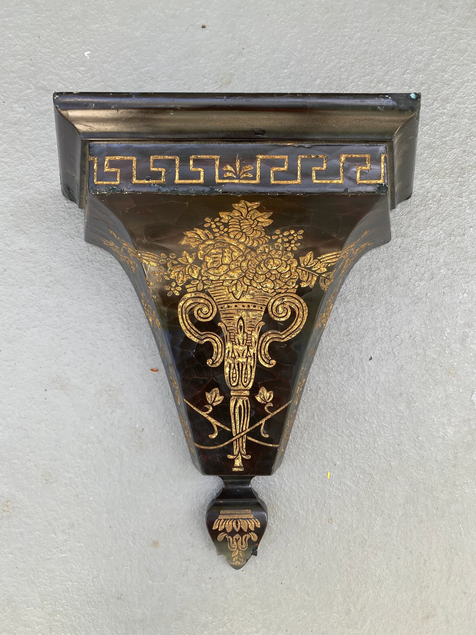 1980s Large Black & Gold Wall Shelf - 2