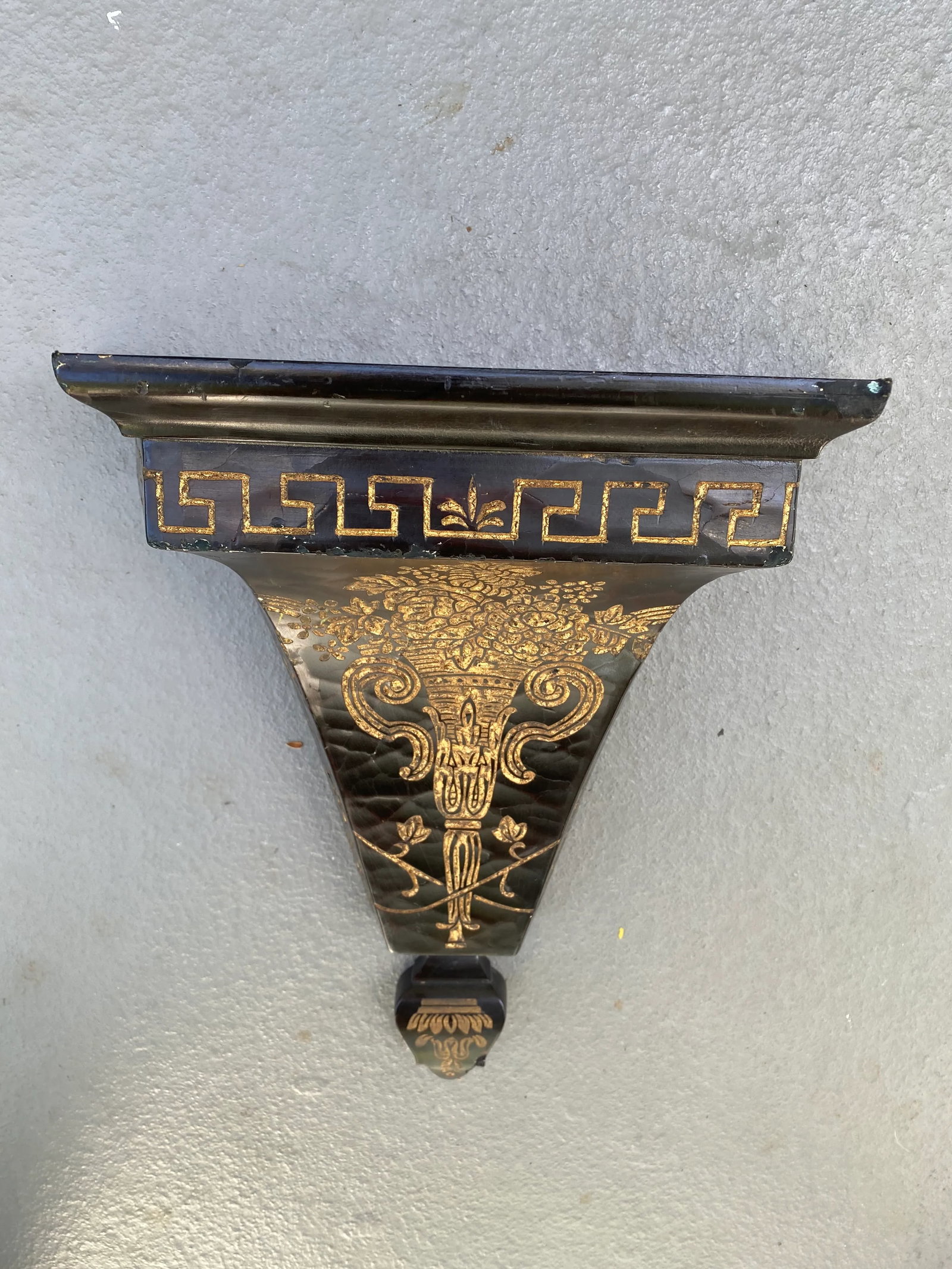 1980s Large Black & Gold Wall Shelf - 8