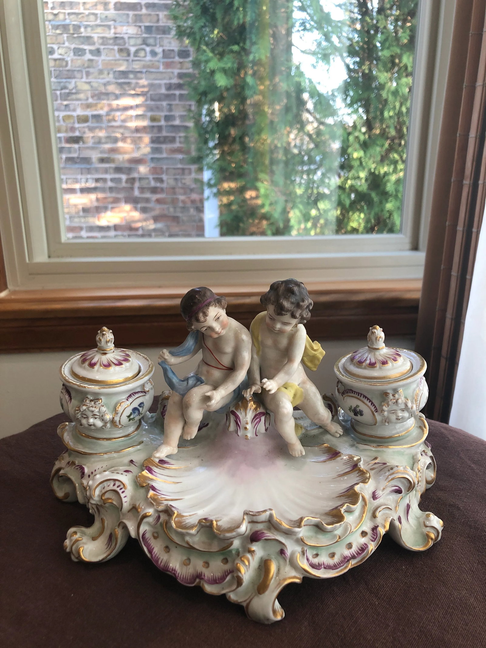 Antique Capodimonte Porcelain Cherub Figural Candleholder With Tray - 10
