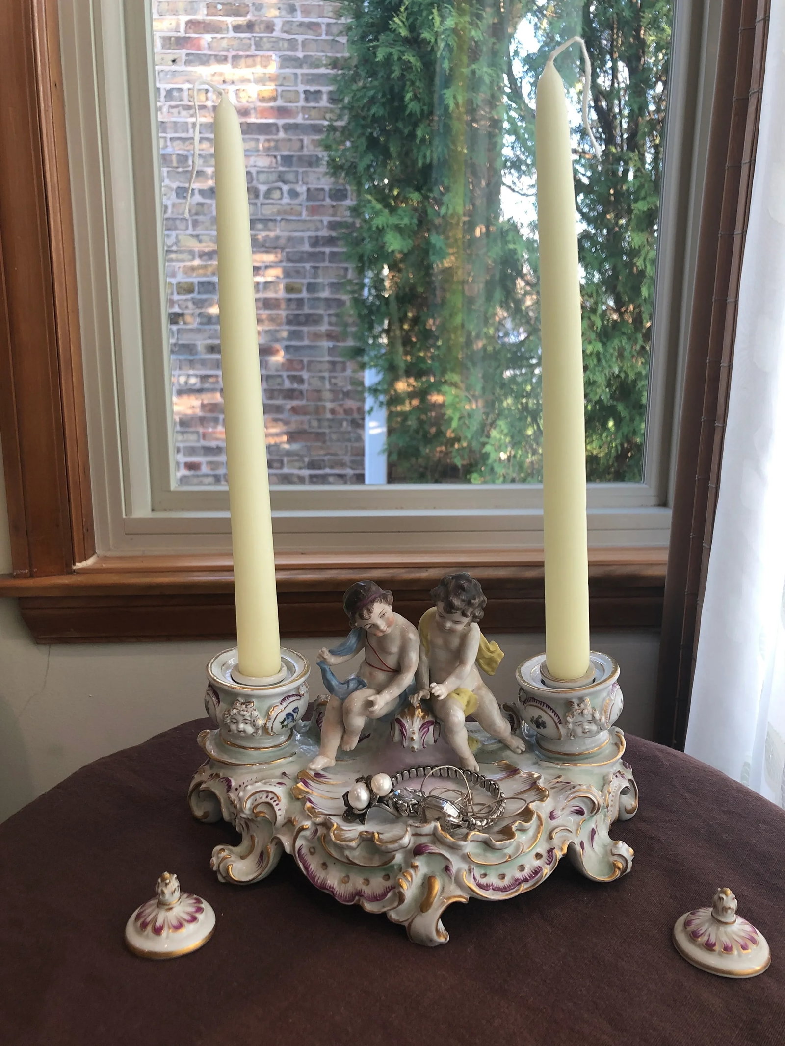 Antique Capodimonte Porcelain Cherub Figural Candleholder With Tray - 3