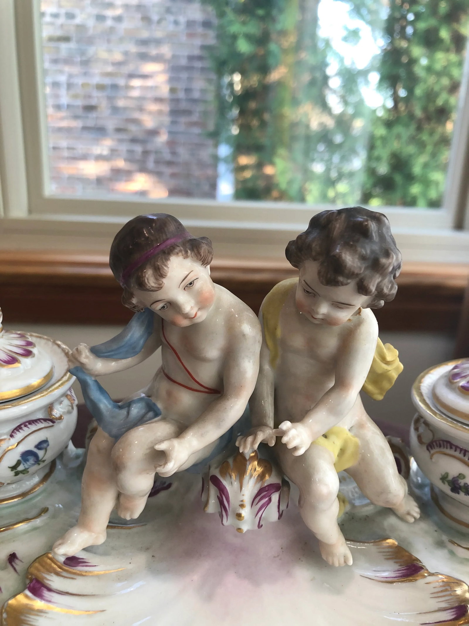 Antique Capodimonte Porcelain Cherub Figural Candleholder With Tray - 4