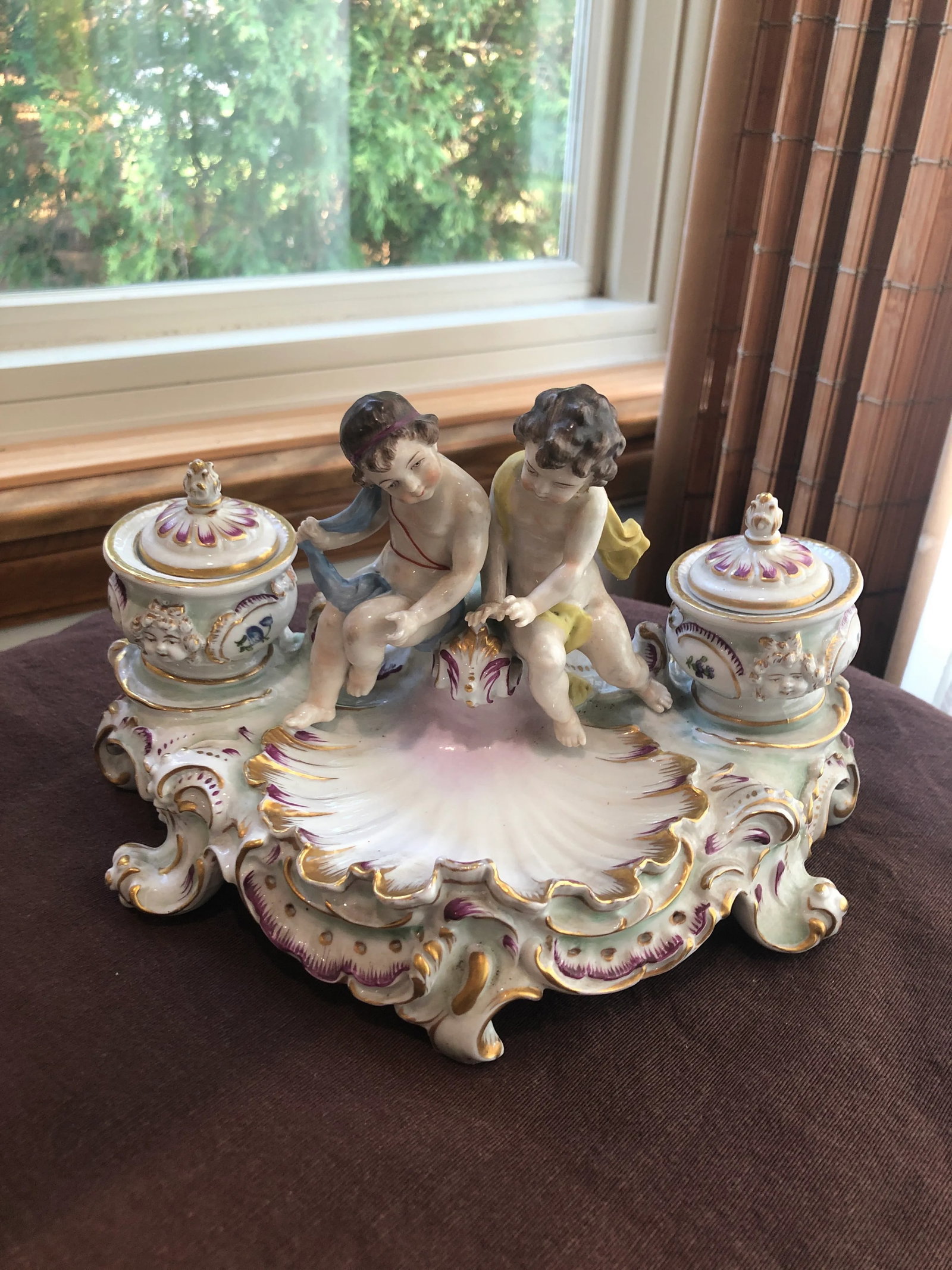 Antique Capodimonte Porcelain Cherub Figural Candleholder With Tray - 5