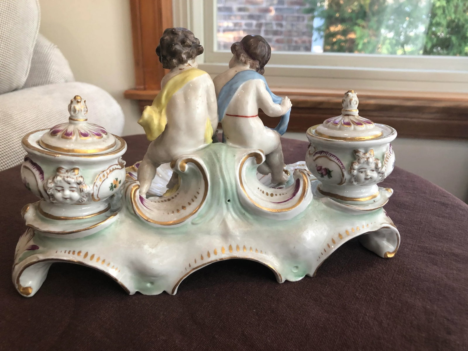 Antique Capodimonte Porcelain Cherub Figural Candleholder With Tray - 6
