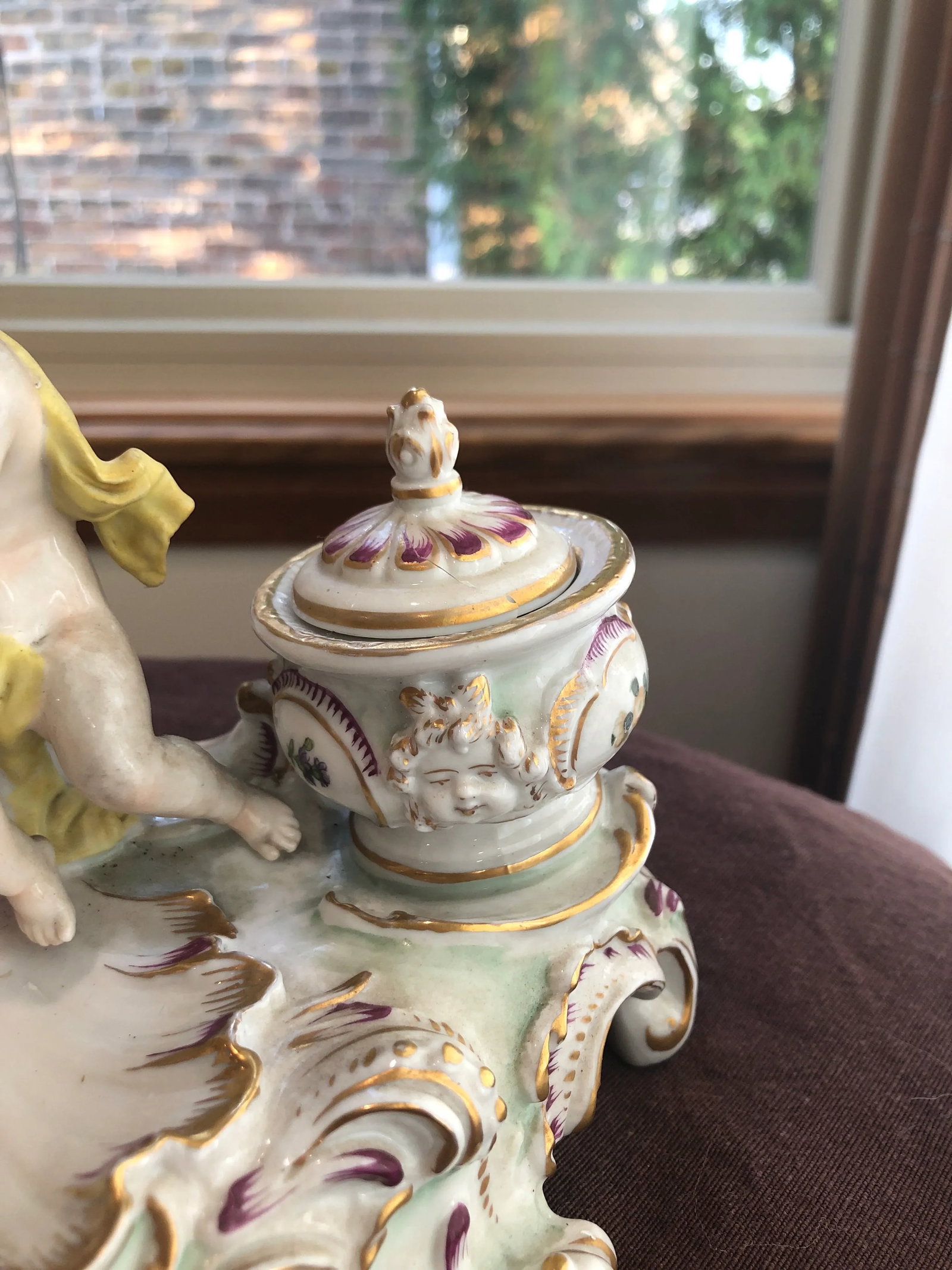 Antique Capodimonte Porcelain Cherub Figural Candleholder With Tray - 7