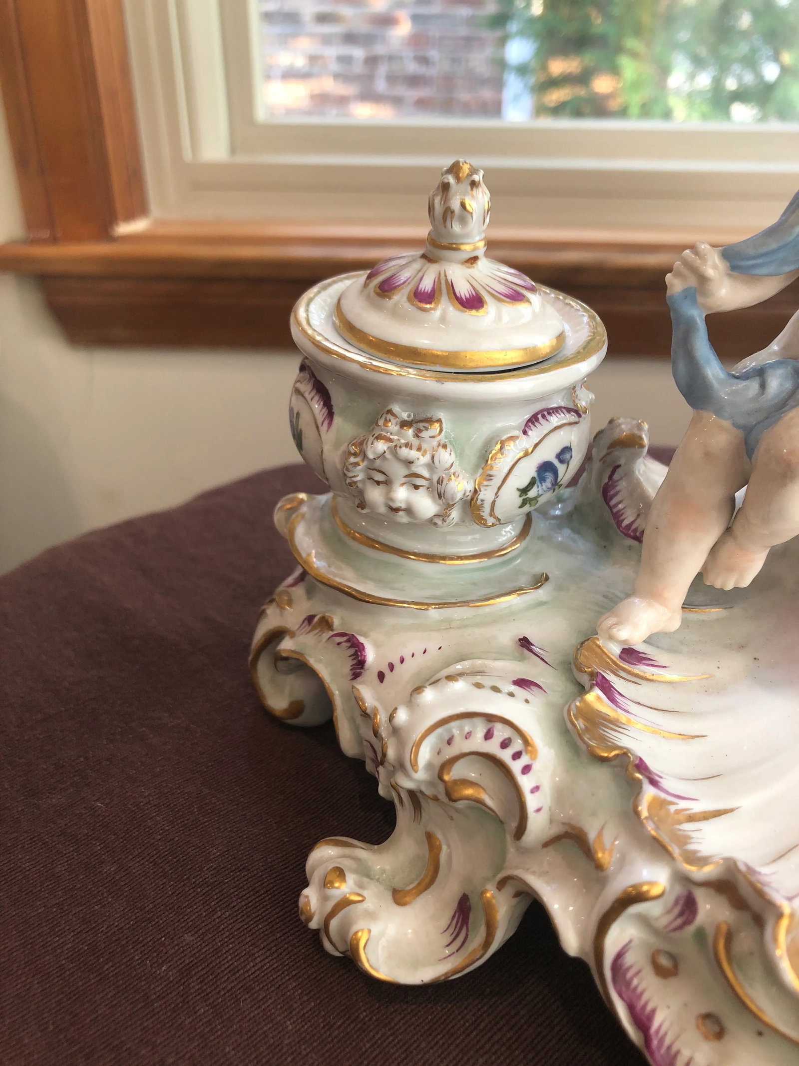 Antique Capodimonte Porcelain Cherub Figural Candleholder With Tray - 8