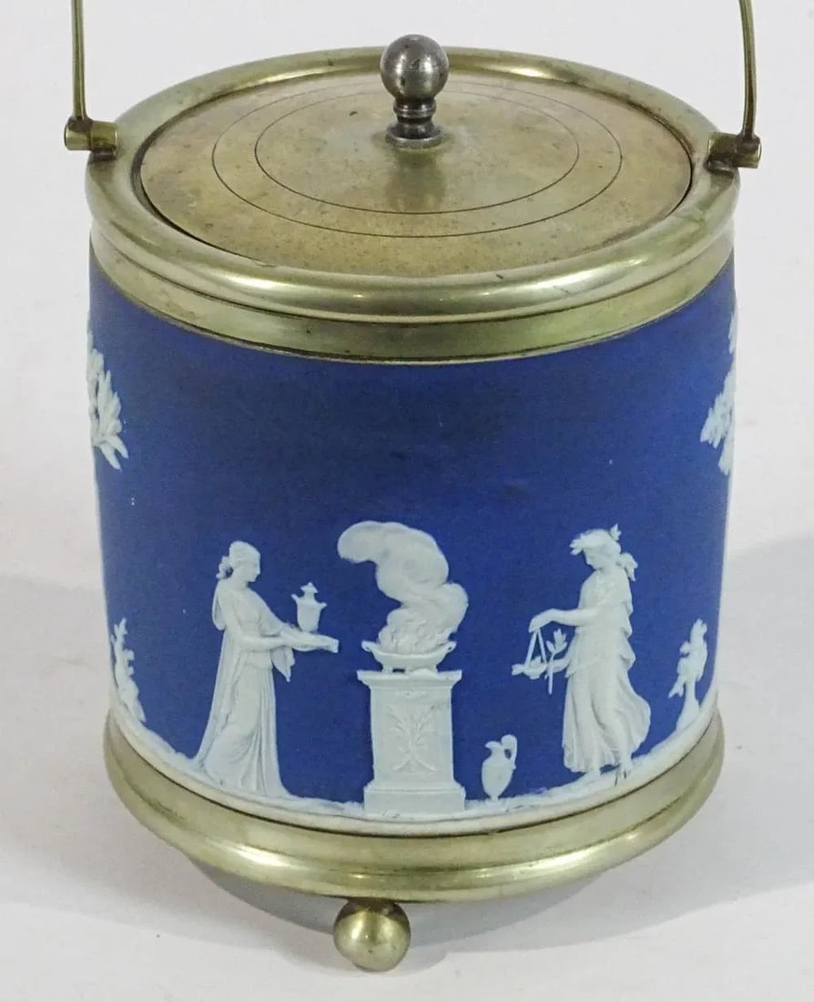 Late 19th Century Wedgwood Jasperware Blue & White Biscuit Barrel - 2