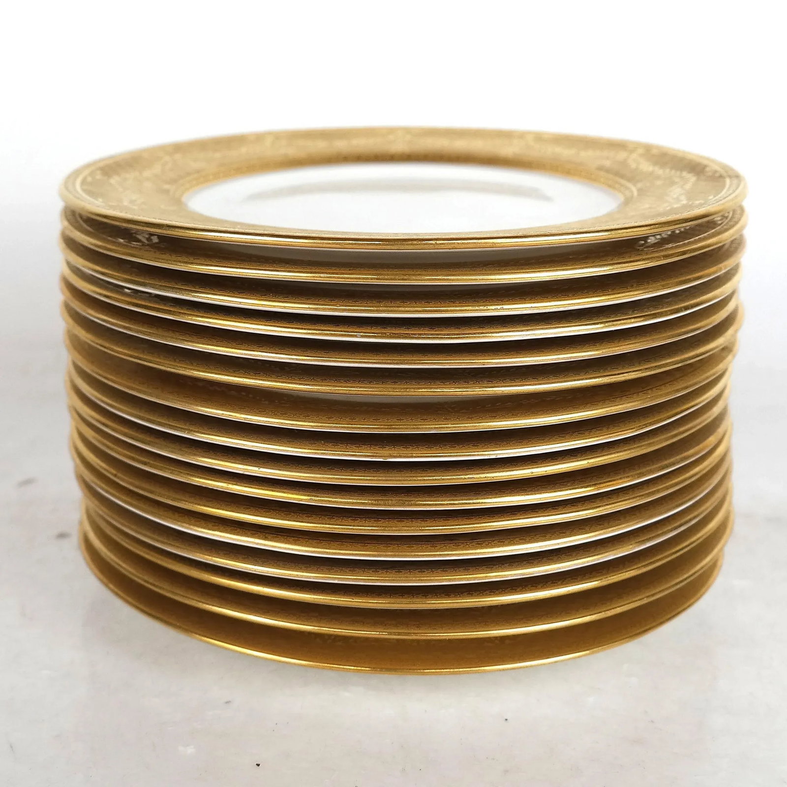 Gilt Encrusted Salad or Dessert Plates, Antique Custom Ordered English C 1910 - Set of 16 - 2