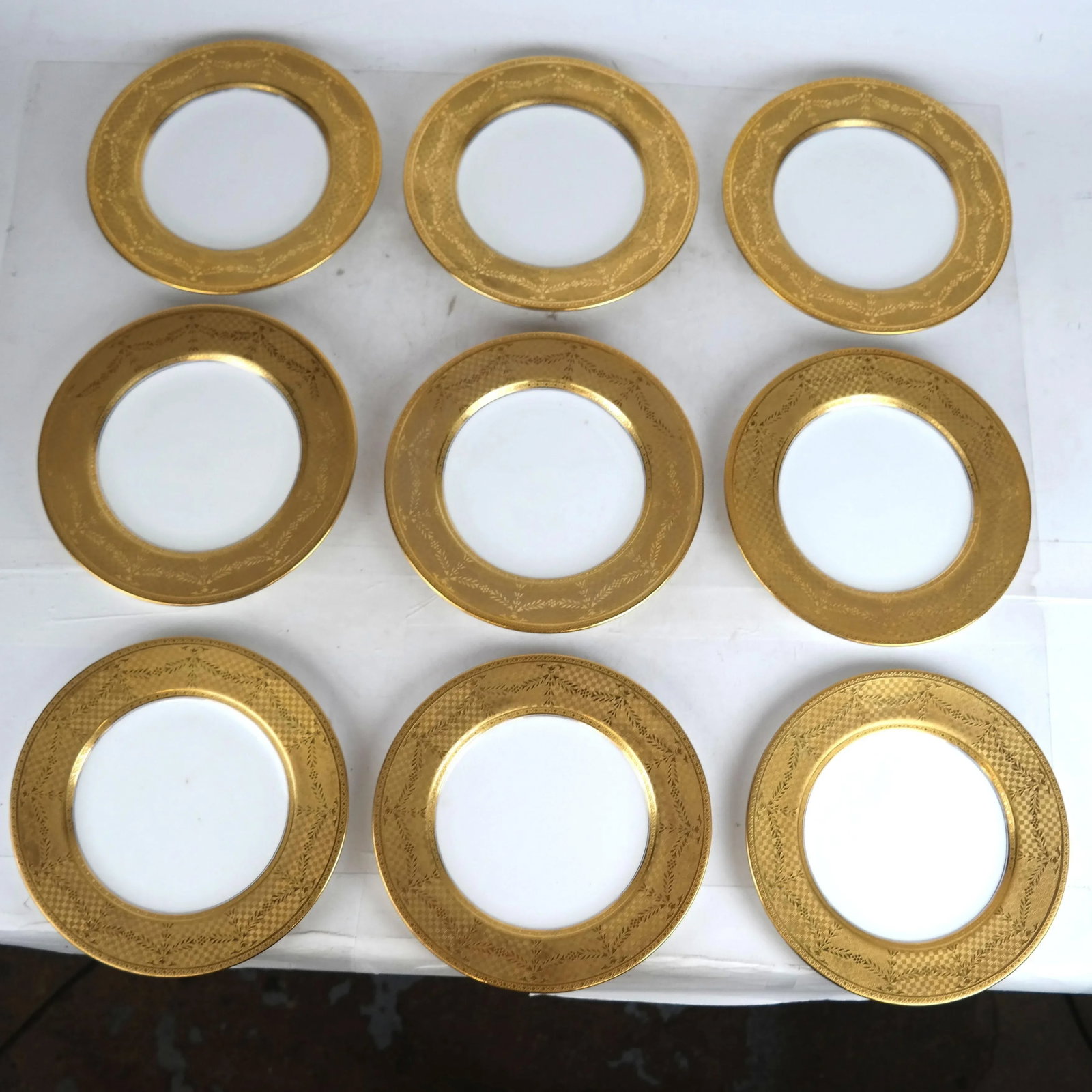 Gilt Encrusted Salad or Dessert Plates, Antique Custom Ordered English C 1910 - Set of 16 - 5