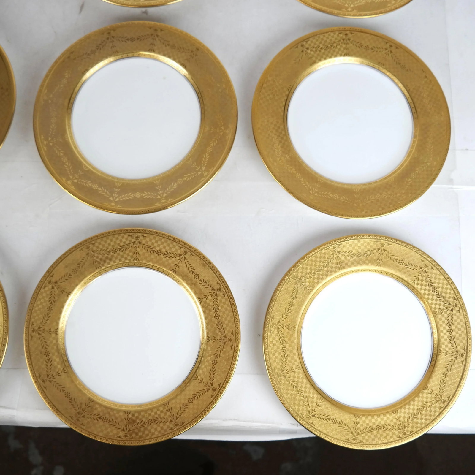 Gilt Encrusted Salad or Dessert Plates, Antique Custom Ordered English C 1910 - Set of 16 - 6
