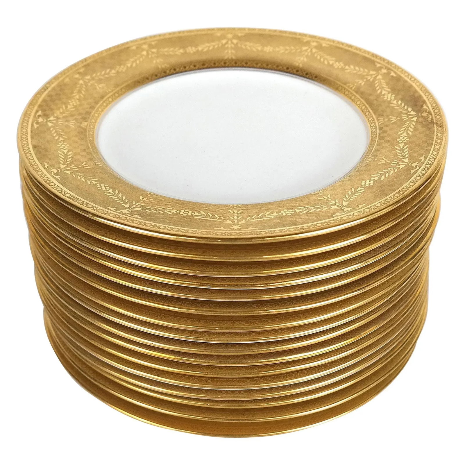 Gilt Encrusted Salad or Dessert Plates, Antique Custom Ordered English C 1910 - Set of 16 - 7