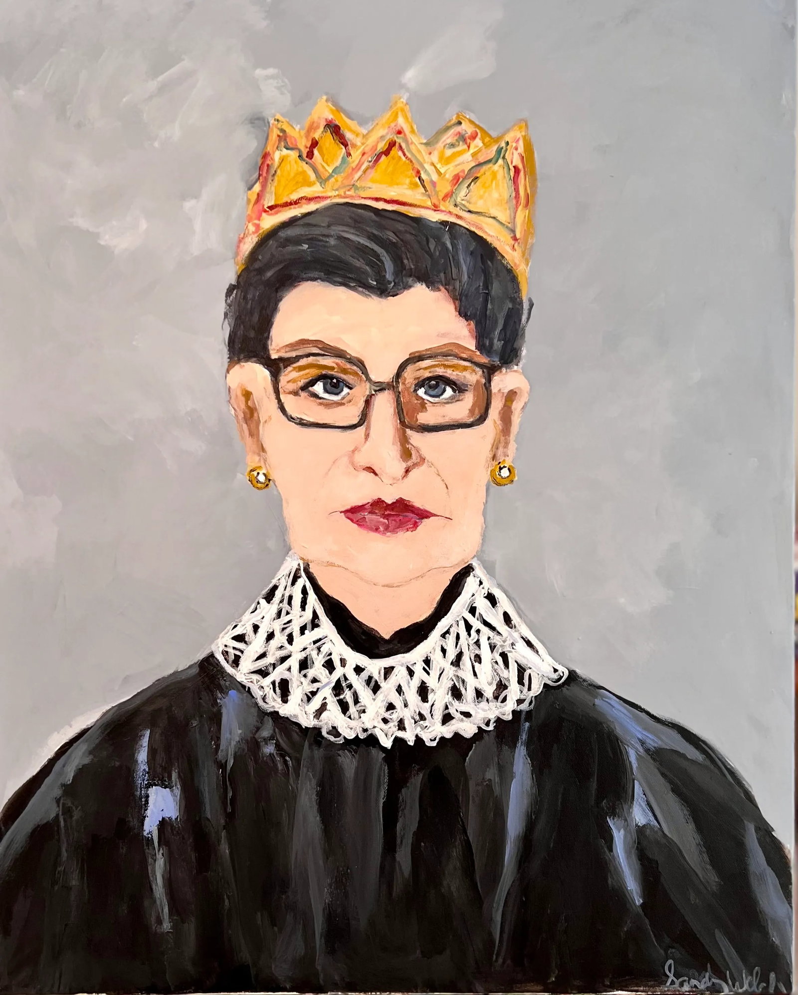 Ruth Bader Ginsberg... Supreme Contemporary Original Acrylic Painting: Wish you were here....I salute you... Condition: Imperfections: No Imperfections Origin: United States Materials & Techniques: Acrylic Paint, Canvas Winning bidders will be contacted regarding