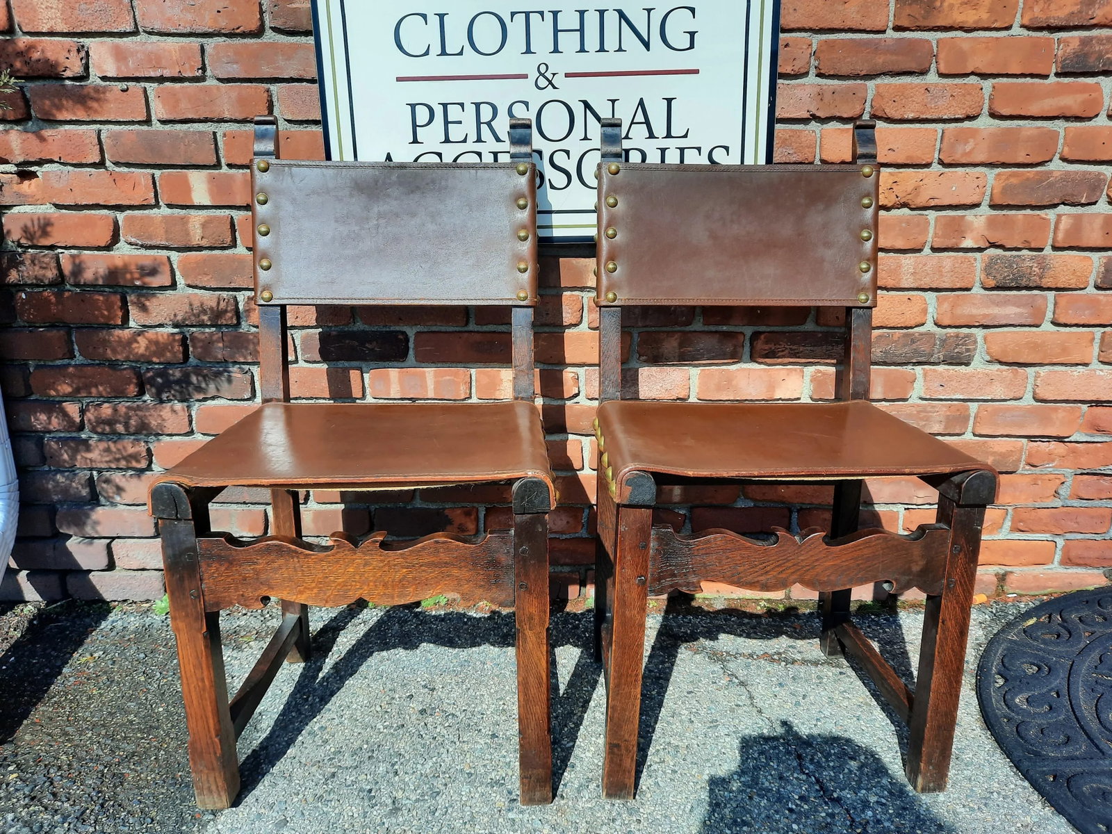 Antique French Leather Chairs - a Pair - 12