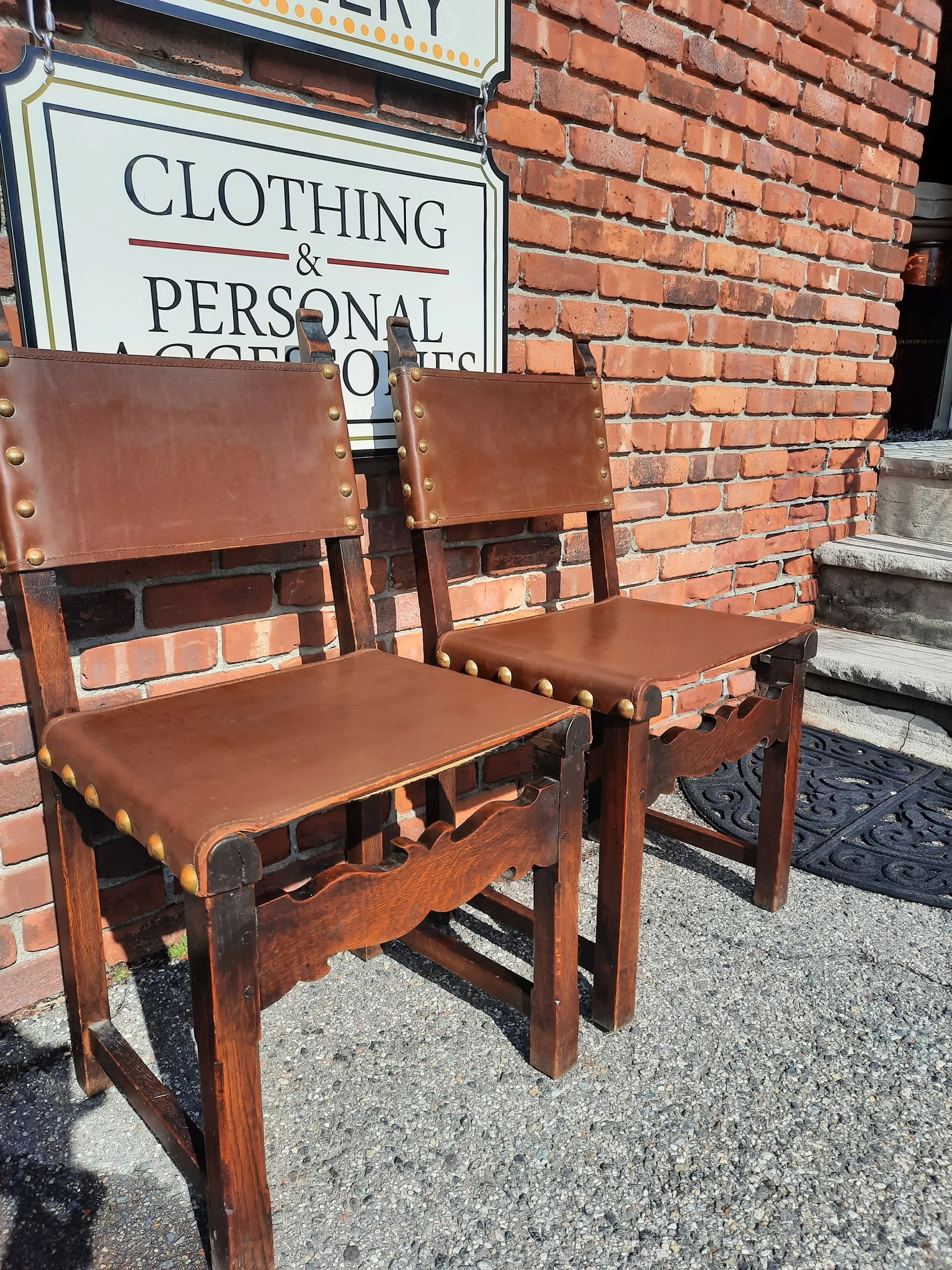 Antique French Leather Chairs - a Pair - 2