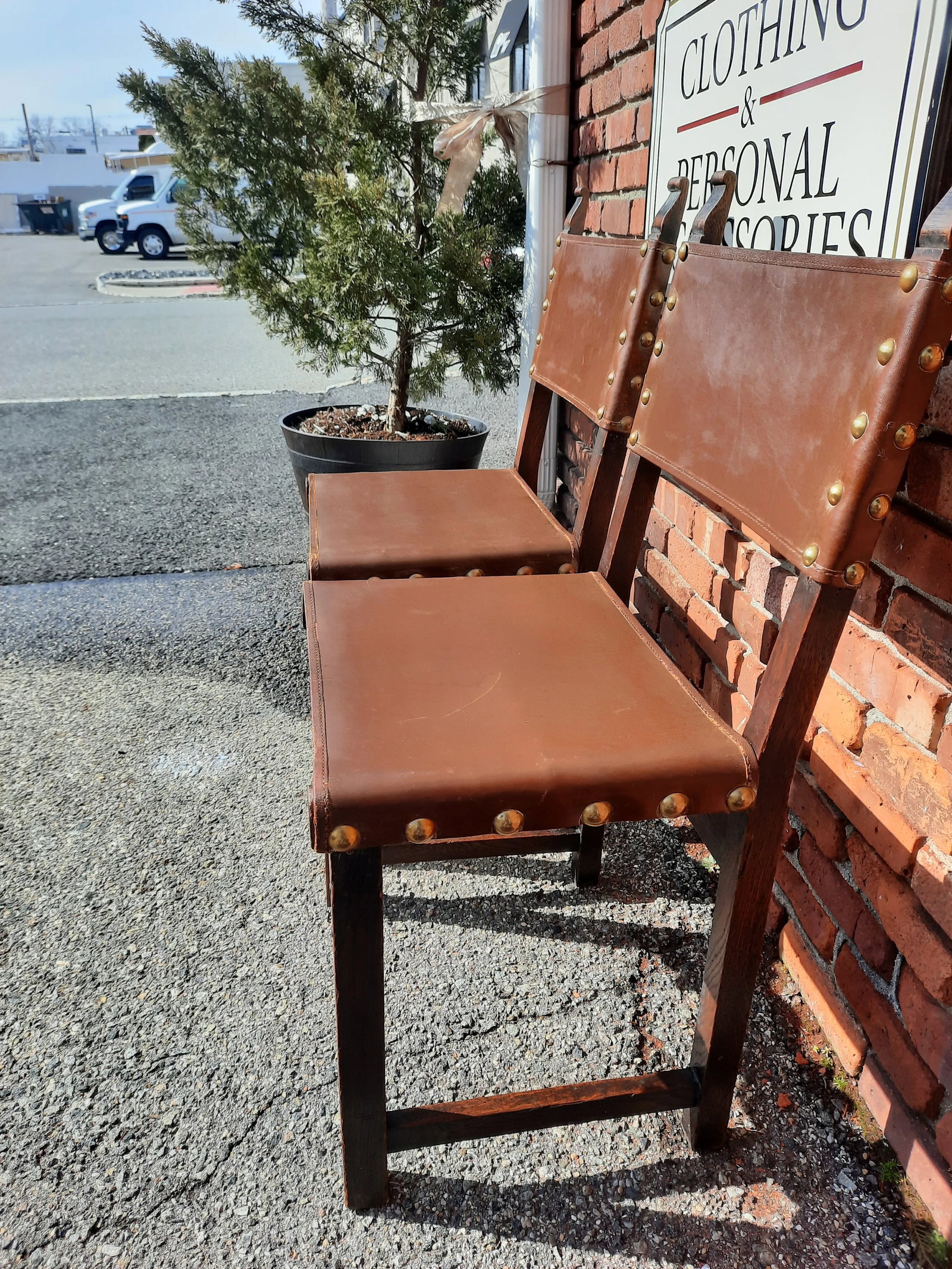 Antique French Leather Chairs - a Pair - 3