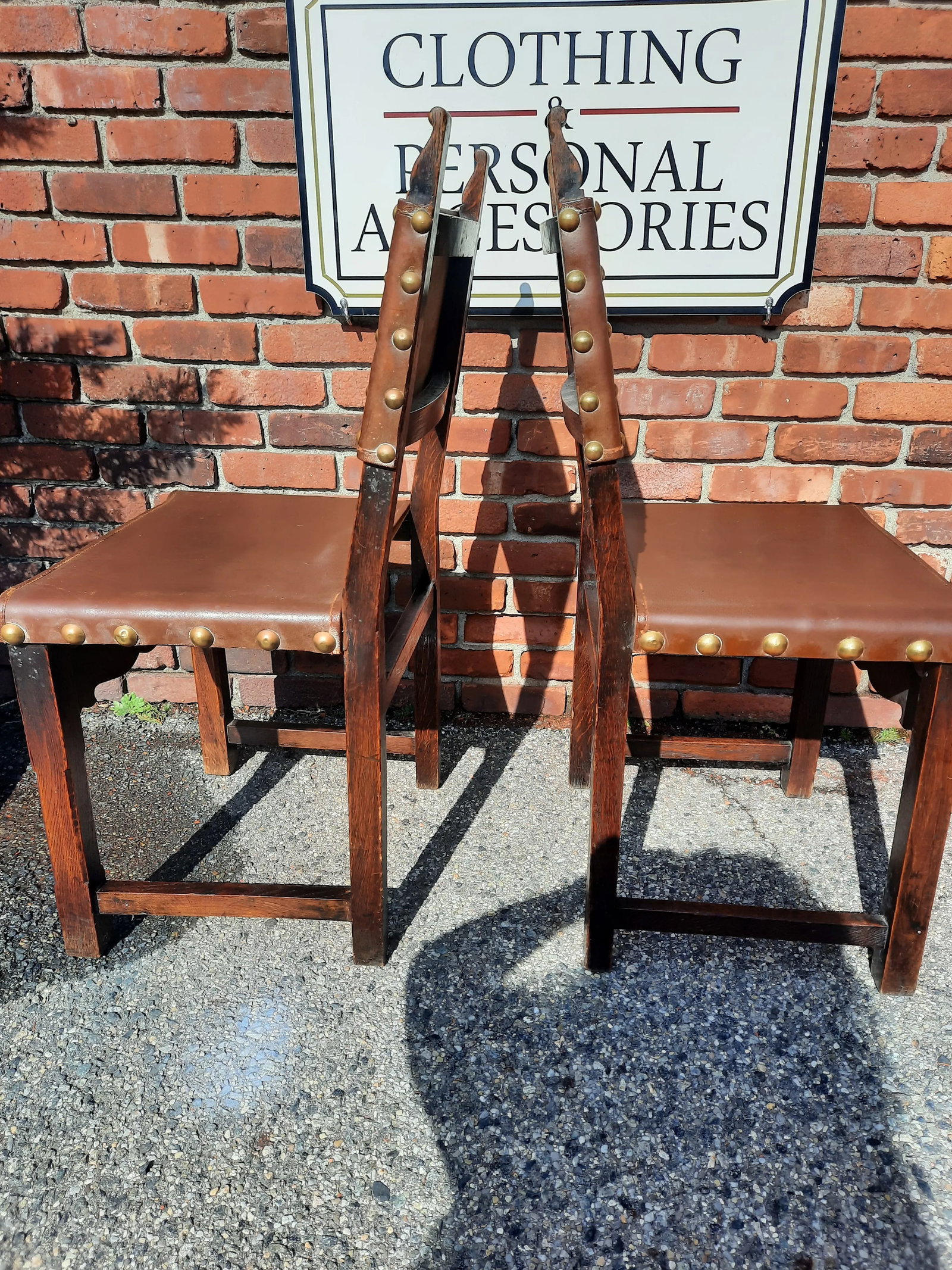 Antique French Leather Chairs - a Pair - 4