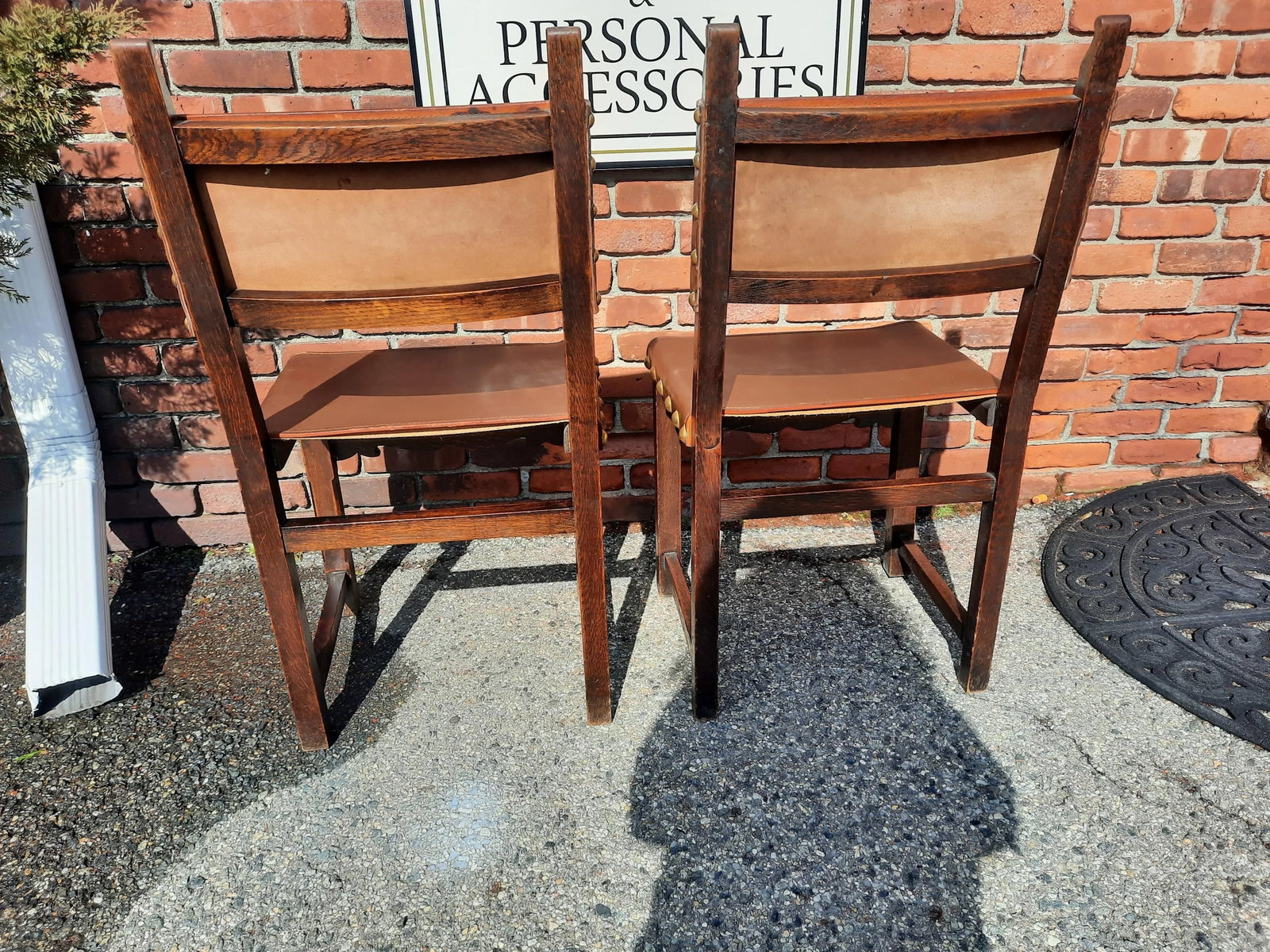 Antique French Leather Chairs - a Pair - 5