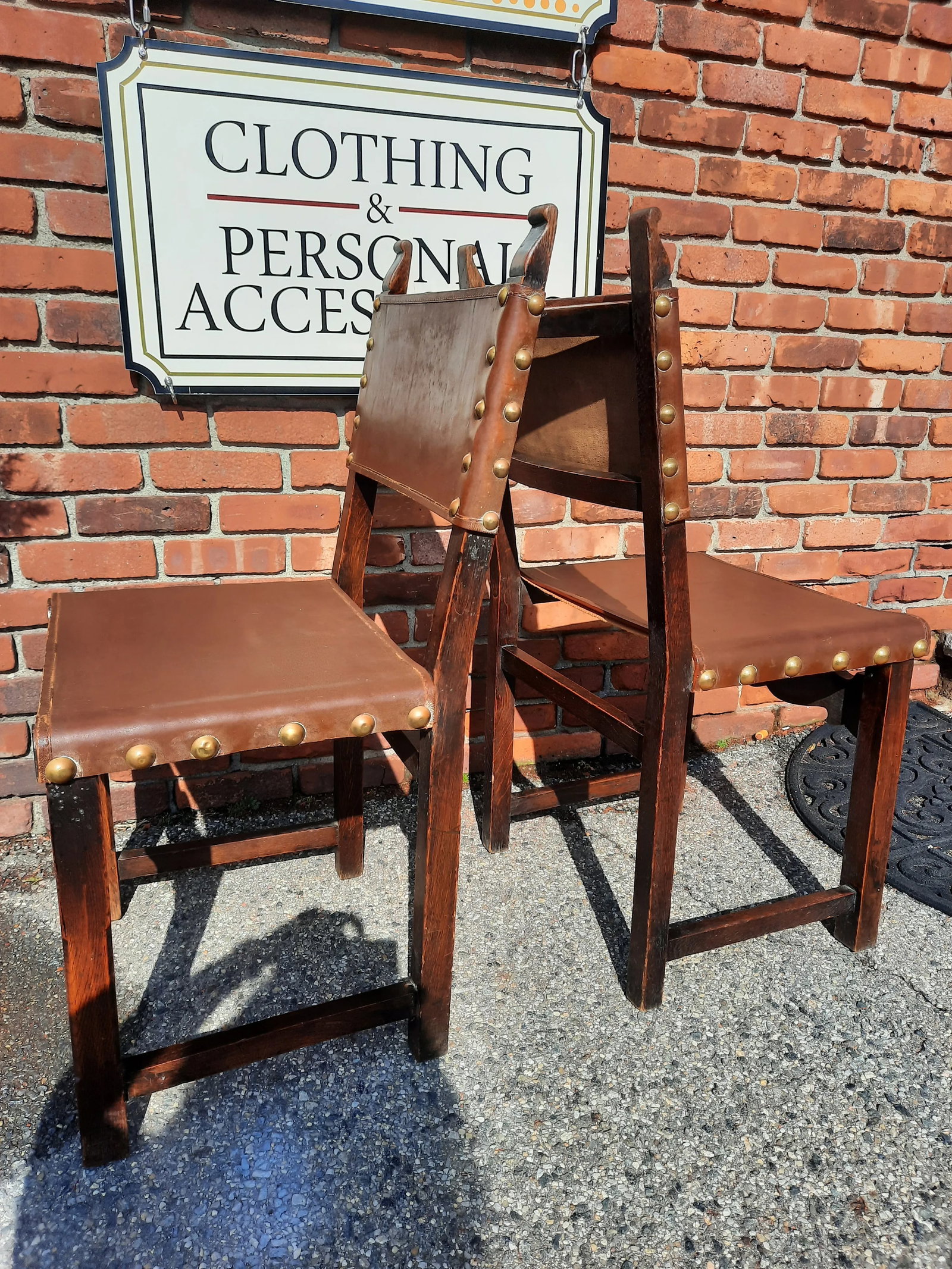 Antique French Leather Chairs - a Pair - 6