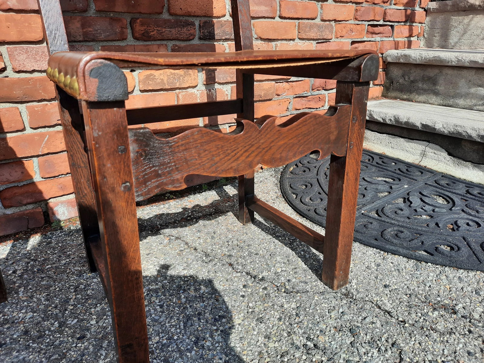 Antique French Leather Chairs - a Pair - 7
