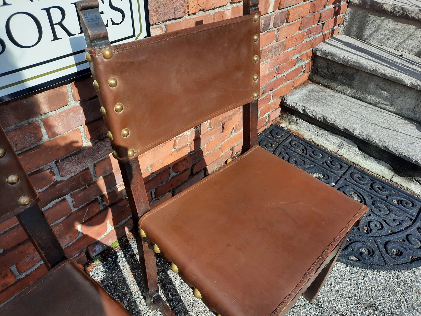 Antique French Leather Chairs - a Pair - 9