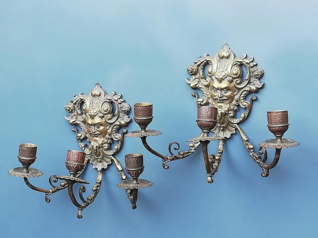 Antique 1900s French Bronze Wall Candle Sconces - a Pair - 10