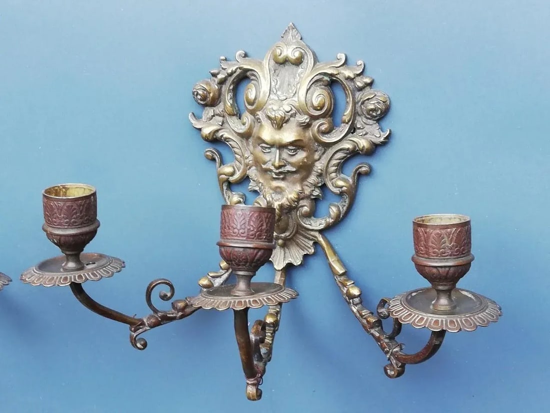 Antique 1900s French Bronze Wall Candle Sconces - a Pair - 4