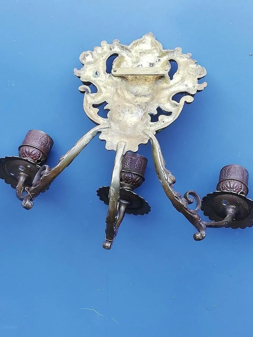 Antique 1900s French Bronze Wall Candle Sconces - a Pair - 6