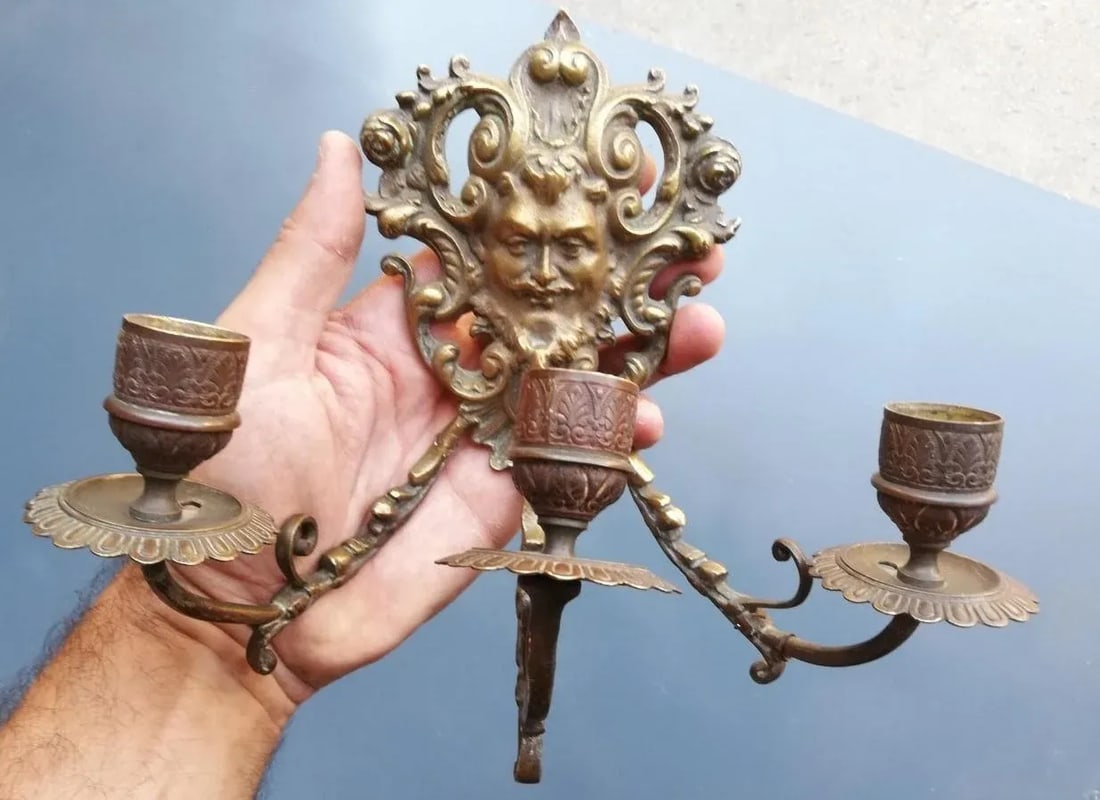 Antique 1900s French Bronze Wall Candle Sconces - a Pair - 7