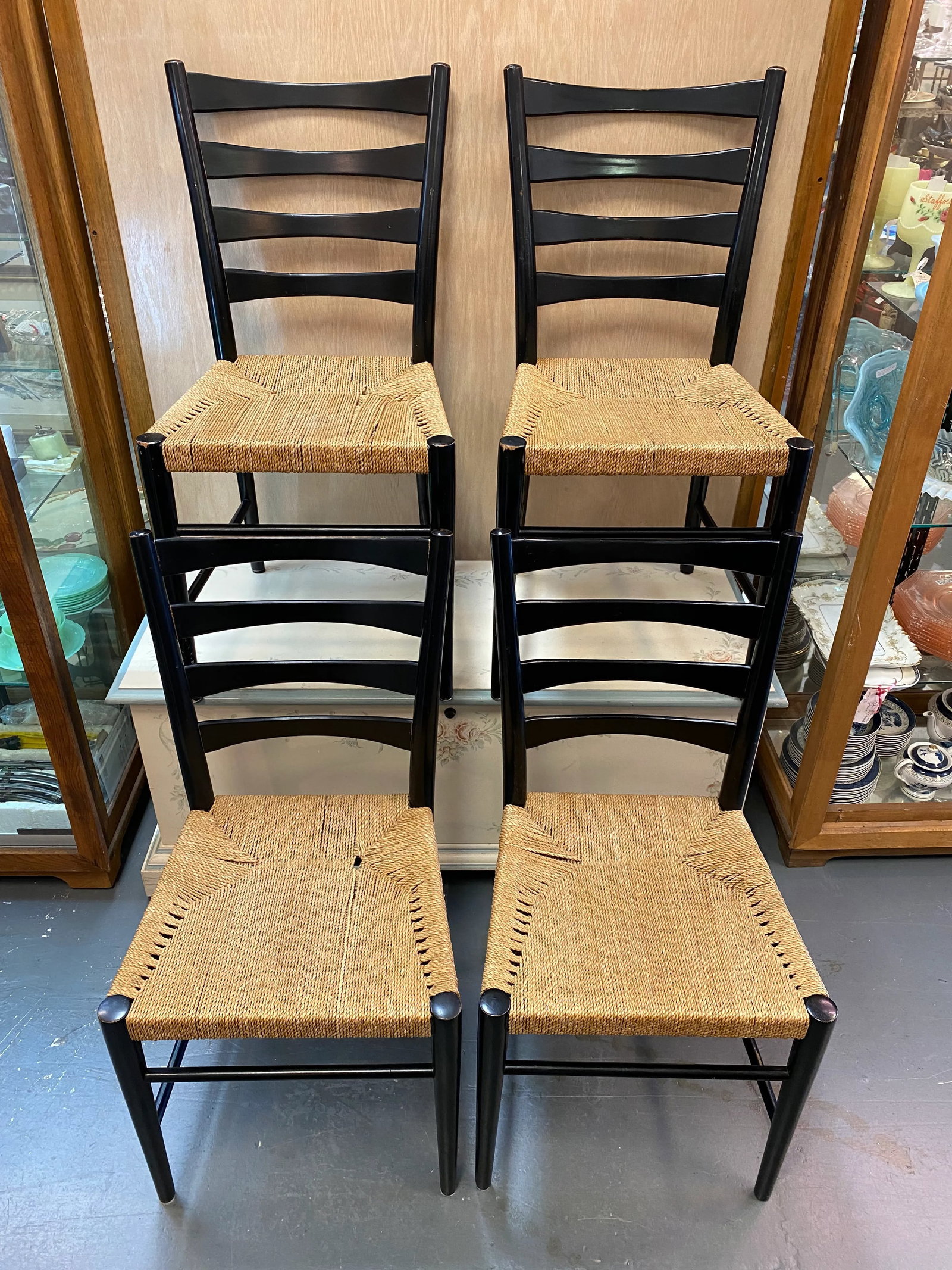 1960s Scandinavian Ladder-Back Dining Chairs, Woven Rope, Set of 4 - 13