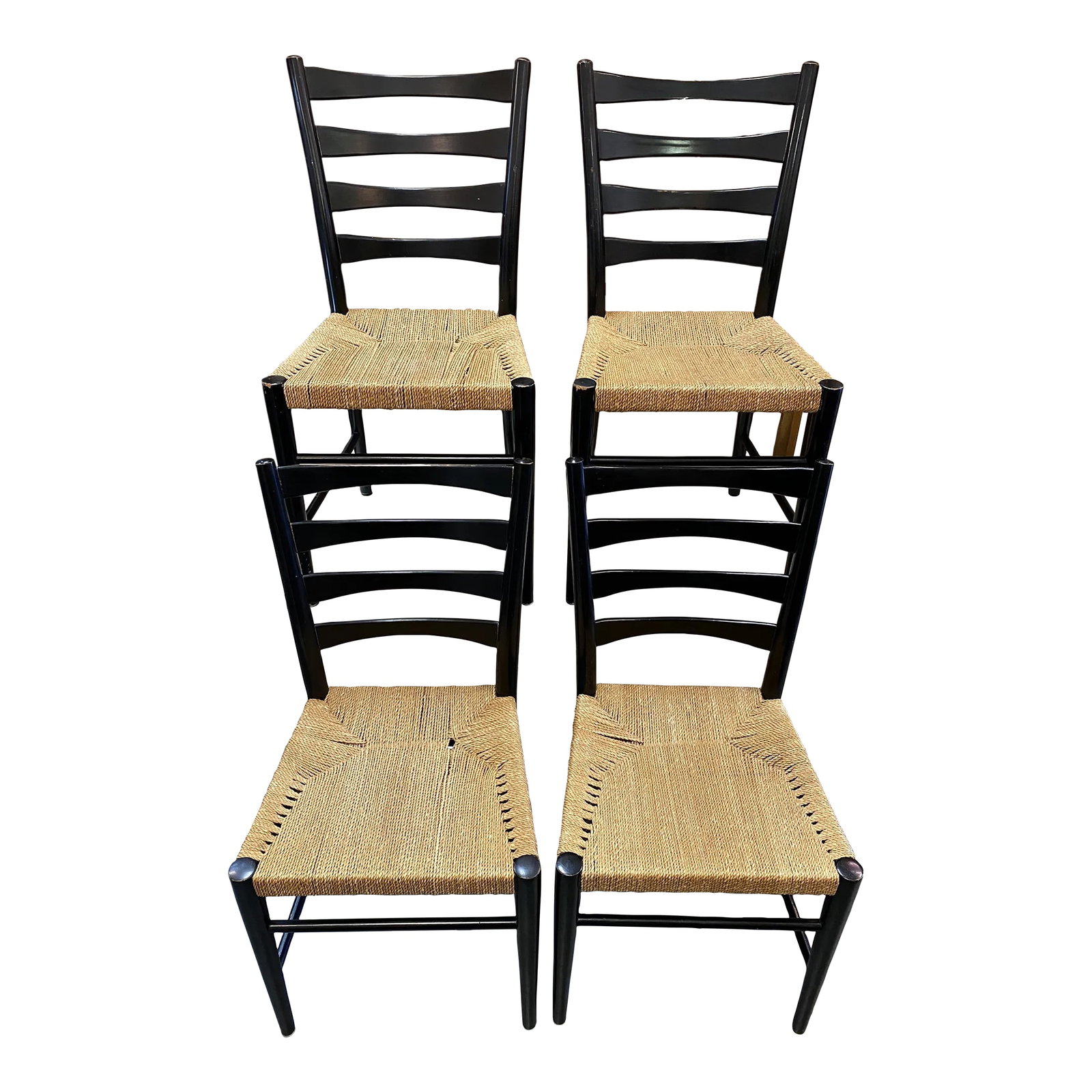 1960s Scandinavian Ladder-Back Dining Chairs, Woven Rope, Set of 4 (1 of 13)