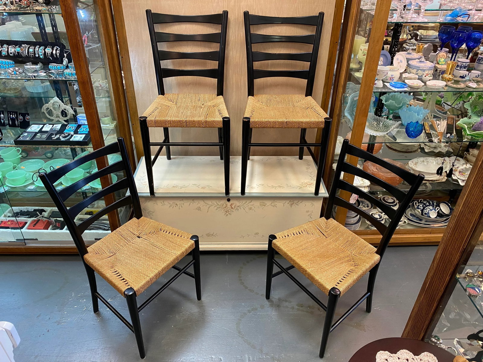 1960s Scandinavian Ladder-Back Dining Chairs, Woven Rope, Set of 4 - 2