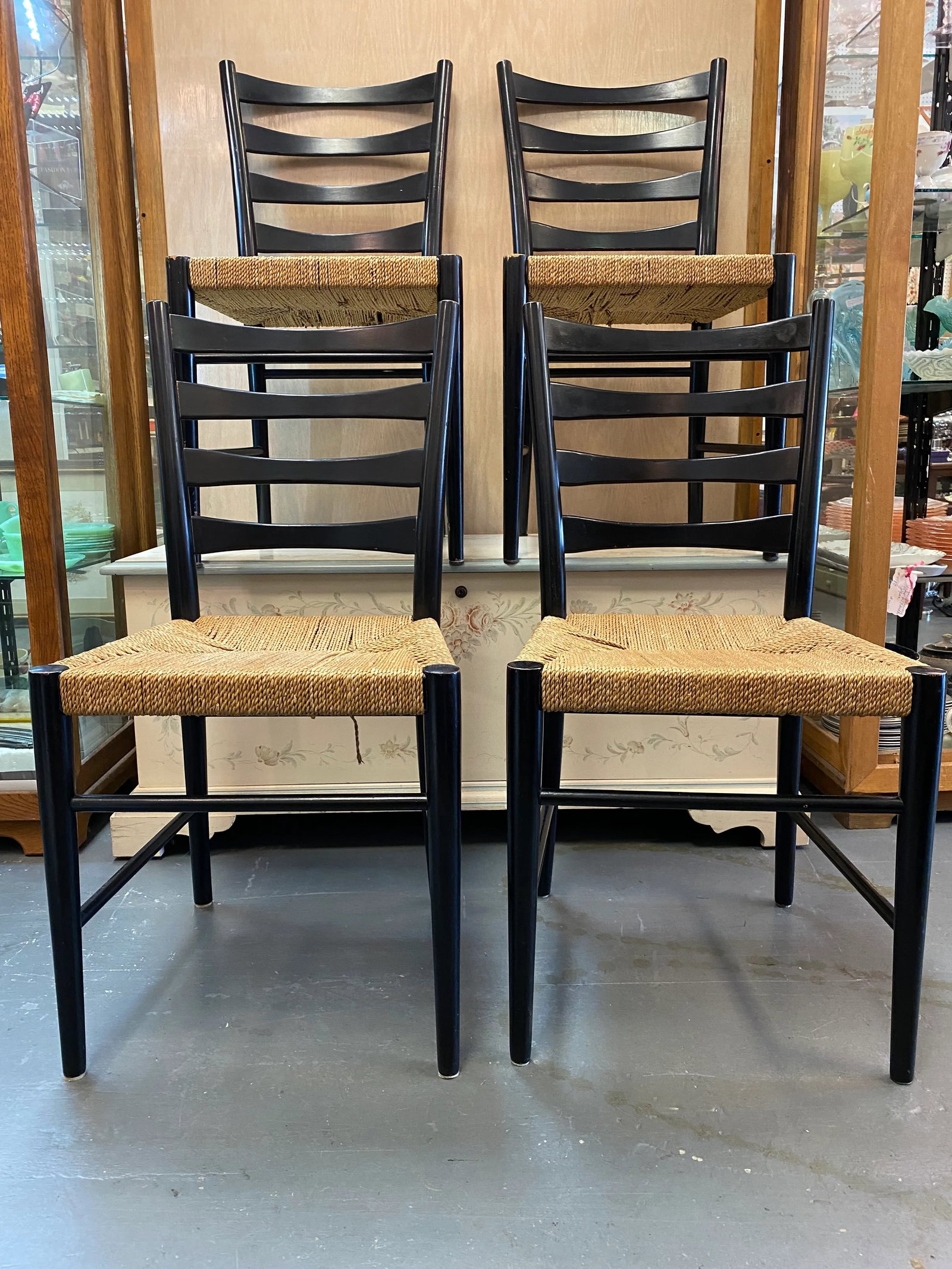 1960s Scandinavian Ladder-Back Dining Chairs, Woven Rope, Set of 4 - 3