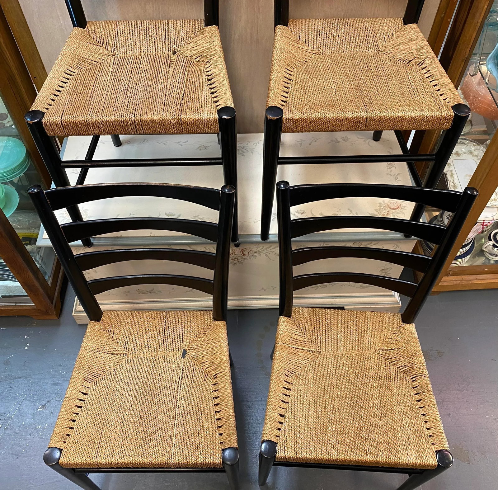 1960s Scandinavian Ladder-Back Dining Chairs, Woven Rope, Set of 4 - 4