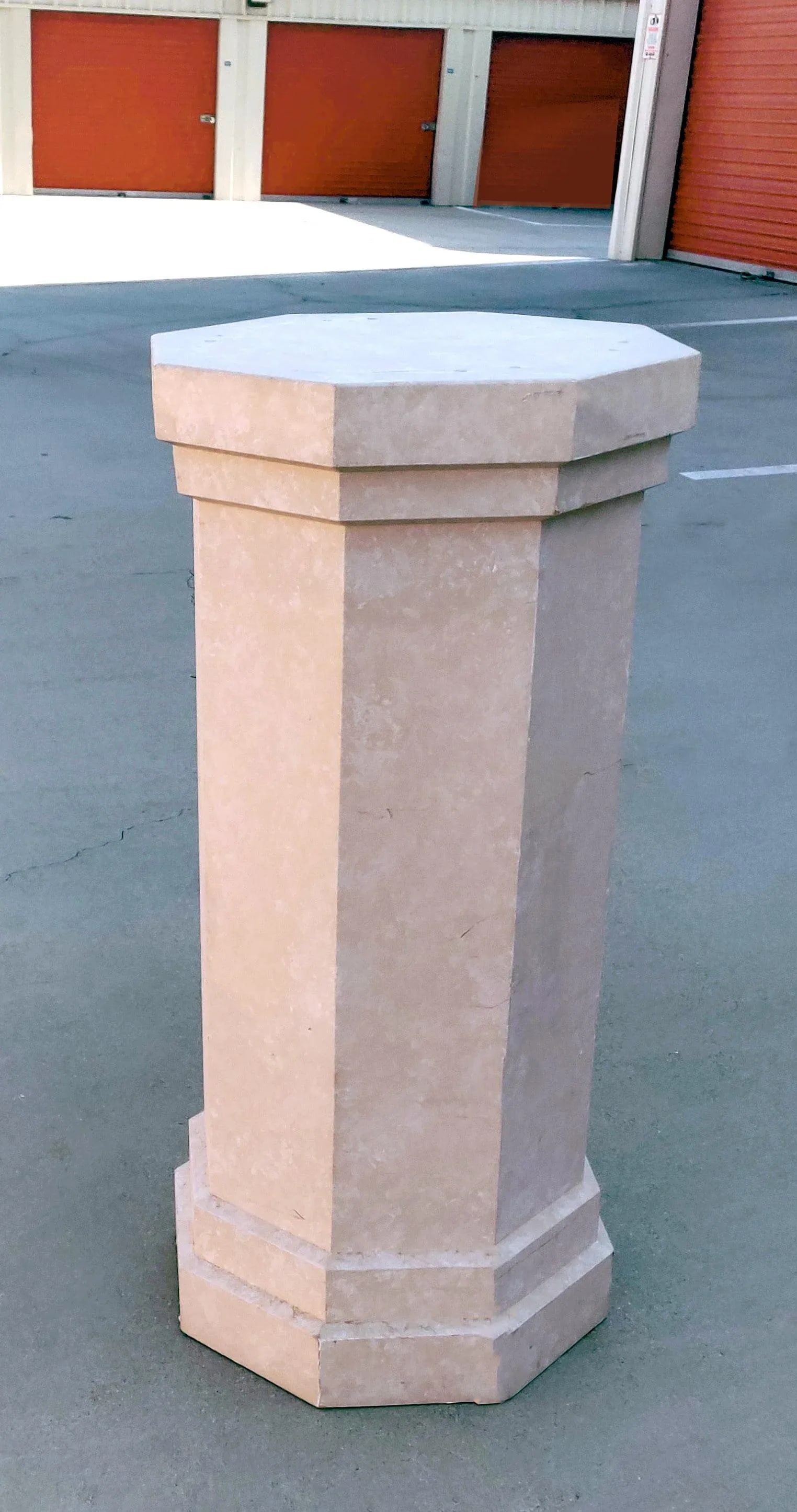 80's Post Modern 42" Tall Center Table Octogonal Shaped Plaster Finished Wooden Pedestal - 4