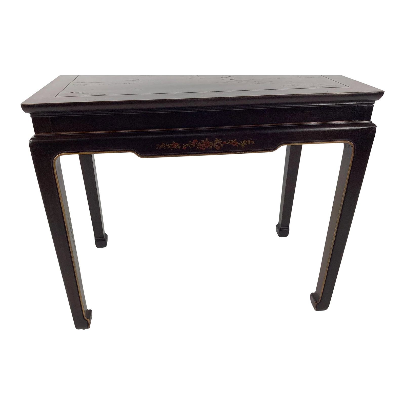 1970s Henredon Asian Motif Occasional Table: This is a solid mahogany occasional drink table by Henredon furniture excellent quality very good shape no losses scratches or major damage completely done in an Asian Motif fantastic painting on the 