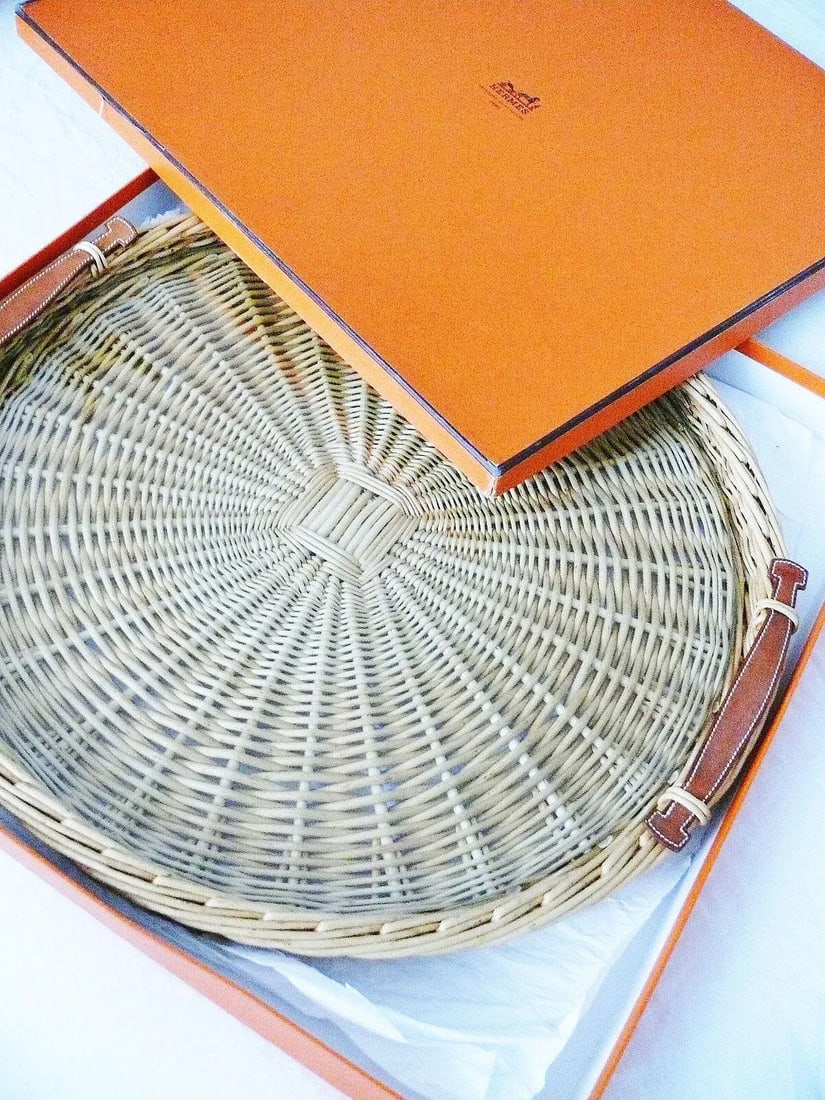Hermes Wicker Tray with Leather Handles - 10