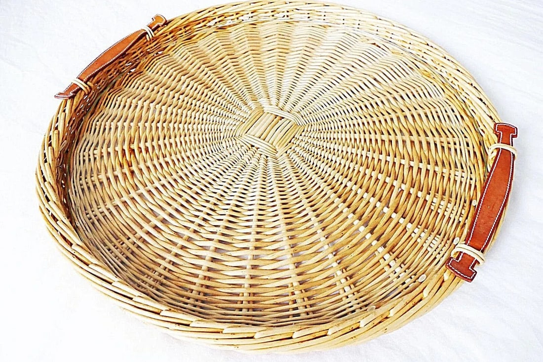 Hermes Wicker Tray with Leather Handles - 11