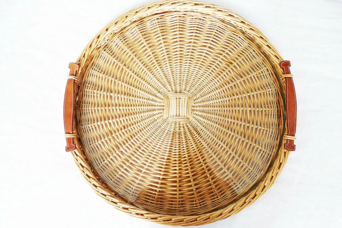 Hermes Wicker Tray with Leather Handles - 2