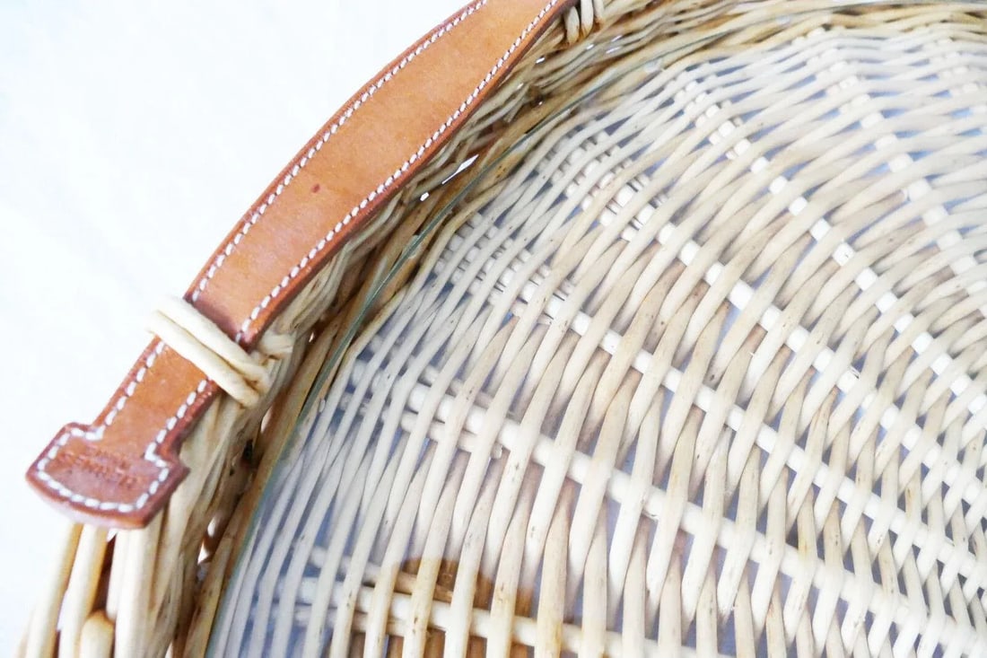 Hermes Wicker Tray with Leather Handles - 6