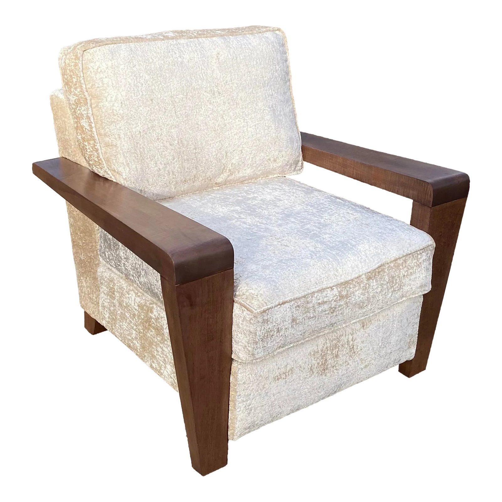 Vintage Thayer-Coggin Lounge Chair: Vintage Thayer-Coggins lounge chair. Newly reupholstered in crushed velvet upholstery. Refinished walnut wood arms. As many Mid- century pieces of furniture quality was implemented in construction, th
