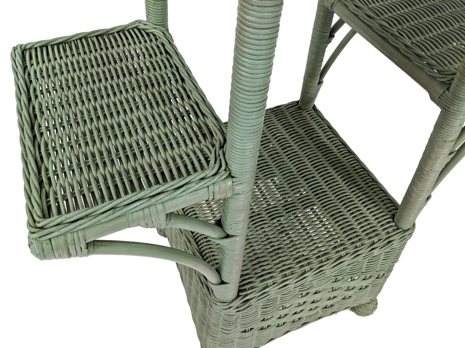 Vintage Wicker Floor Plant Stand Woven Rattan 3 Tier - 12