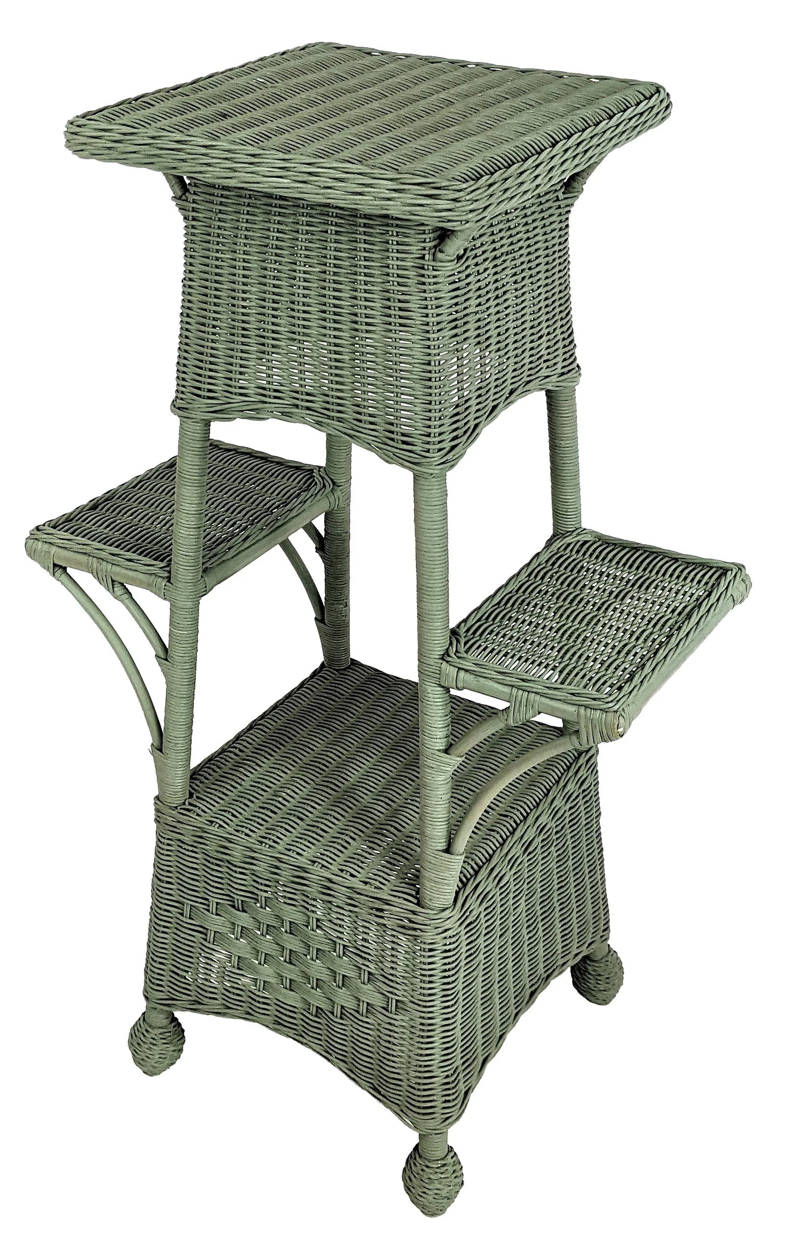 Vintage Wicker Floor Plant Stand Woven Rattan 3 Tier - 13