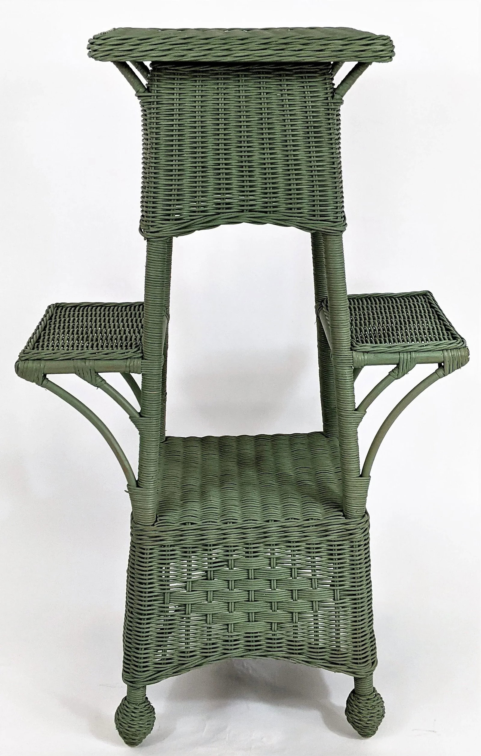 Vintage Wicker Floor Plant Stand Woven Rattan 3 Tier - 2
