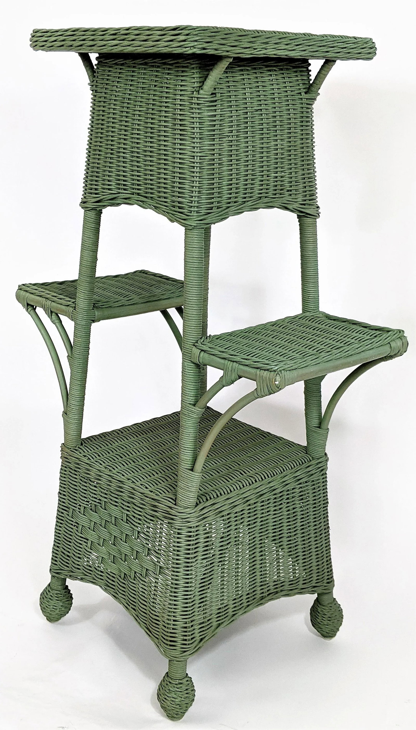 Vintage Wicker Floor Plant Stand Woven Rattan 3 Tier - 3
